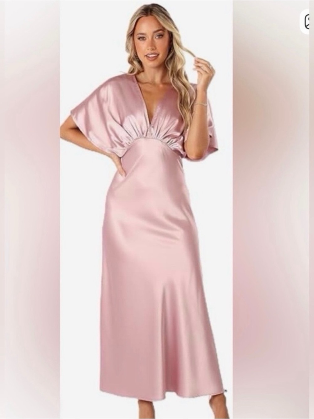 Petal & Roae Dusty Rose Satin V-Neck Maxi Dress XL-NWT